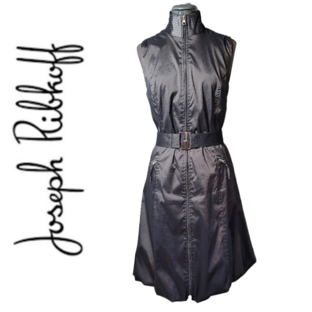Joseph Ribkoff Gunmetal Gray Sleeveless Zip-Front Dress with Belt